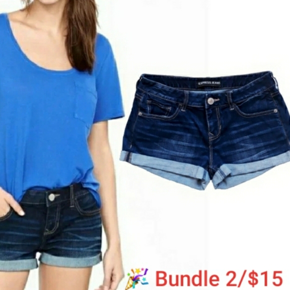 Express Pants - Express Shortie Rolled Cuff Denim Jean - Shorts Size 4 Dark Wash Shorts